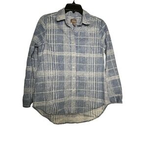 Chicos Blue White Plaid Button Down Shirt Size Small size 4. Cotton
